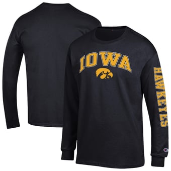Men's Champion  Black Iowa Hawkeyes Arch Over Logo 2-Hit Long Sleeve T-Shirt