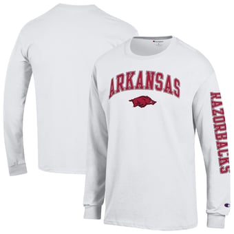 Men's Champion  White Arkansas Razorbacks Arch Over Logo 2-Hit Long Sleeve T-Shirt
