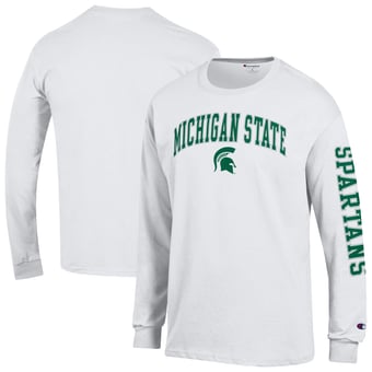Men's Champion  White Michigan State Spartans Arch Over Logo 2-Hit Long Sleeve T-Shirt