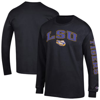 Men's Champion  Black LSU Tigers Arch Over Logo 2-Hit Long Sleeve T-Shirt