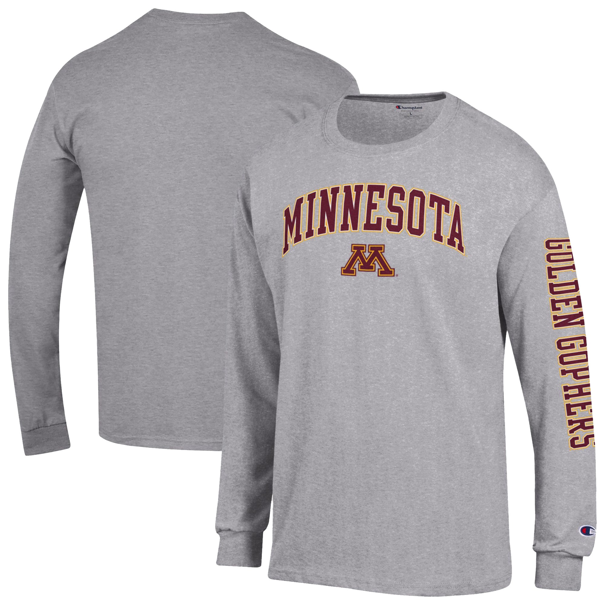 Men's Champion  Heather Gray Minnesota Golden Gophers Arch Over Logo 2-Hit Long Sleeve T-Shirt