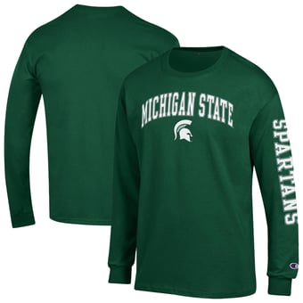 Men's Champion  Green Michigan State Spartans Arch Over Logo 2-Hit Long Sleeve T-Shirt