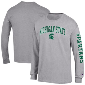 Men's Champion  Heather Gray Michigan State Spartans Arch Over Logo 2-Hit Long Sleeve T-Shirt