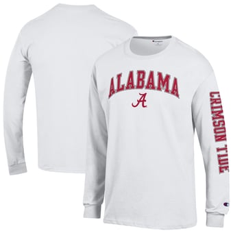 Men's Champion  White Alabama Crimson Tide Arch Over Logo 2-Hit Long Sleeve T-Shirt