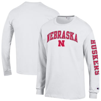 Men's Champion  White Nebraska Huskers Arch Over Logo 2-Hit Long Sleeve T-Shirt