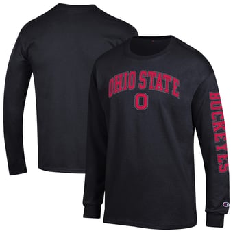 Men's Champion Ohio State Buckeyes Arch Over Logo 2-Hit Long Sleeve T-Shirt
