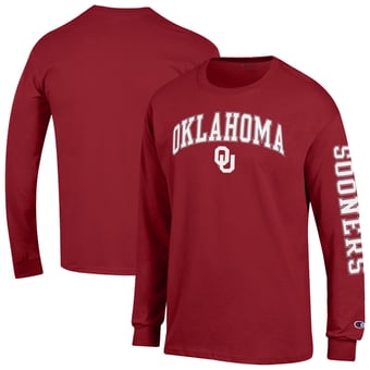 Men's Champion  Crimson Oklahoma Sooners Arch Over Logo 2-Hit Long Sleeve T-Shirt