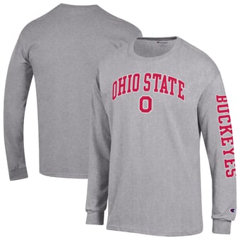 Men's Champion  Heather Gray Ohio State Buckeyes Arch Over Logo 2-Hit Long Sleeve T-Shirt