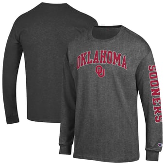 Men's Champion  Grey Oklahoma Sooners Arch Over Logo 2-Hit Long Sleeve T-Shirt
