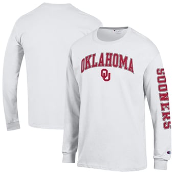 Men's Champion  White Oklahoma Sooners Arch Over Logo 2-Hit Long Sleeve T-Shirt