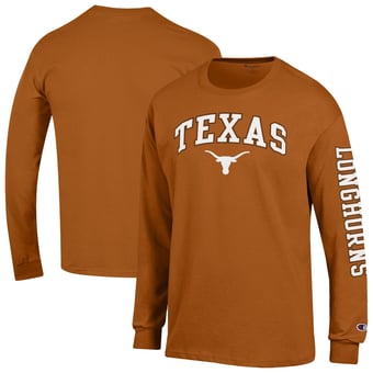 Men's Champion  Texas Orange Texas Longhorns Arch Over Logo 2-Hit Long Sleeve T-Shirt