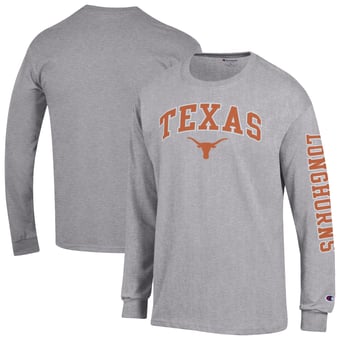 Men's Champion  Heather Gray Texas Longhorns Arch Over Logo 2-Hit Long Sleeve T-Shirt