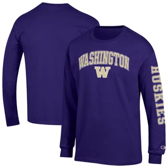 Men's Champion  Purple Washington Huskies Arch Over Logo 2-Hit Long Sleeve T-Shirt