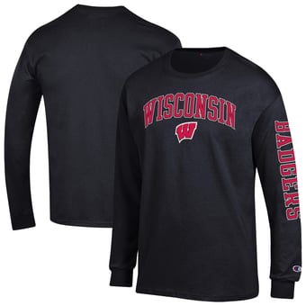 Men's Champion  Black Wisconsin Badgers Arch Over Logo 2-Hit Long Sleeve T-Shirt