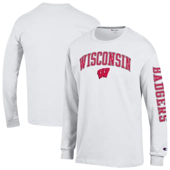 Men's Champion  White Wisconsin Badgers Arch Over Logo 2-Hit Long Sleeve T-Shirt