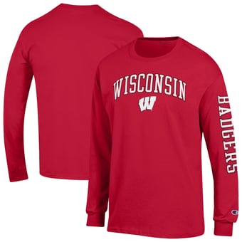 Men's Champion  Red Wisconsin Badgers Arch Over Logo 2-Hit Long Sleeve T-Shirt