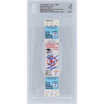 Reggie Jackson California Angels Autographed Final Career Post Season Game Beckett Fanatics Witnessed Authenticated 8/10 Ticket from October 15, 1986 with "Last Post Season Game" Inscription
