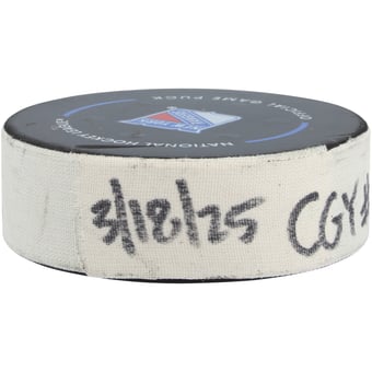 Nazem Kadri Calgary Flames Game-Used Goal Puck vs. New York Rangers on March 18, 2025