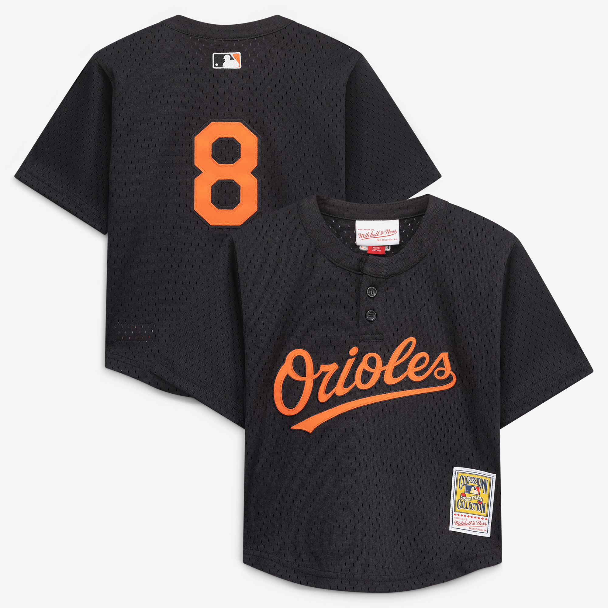 Toddler Mitchell & Ness Cal Ripken Jr. Black Baltimore Orioles Throwback Mesh Batting Practice Jersey