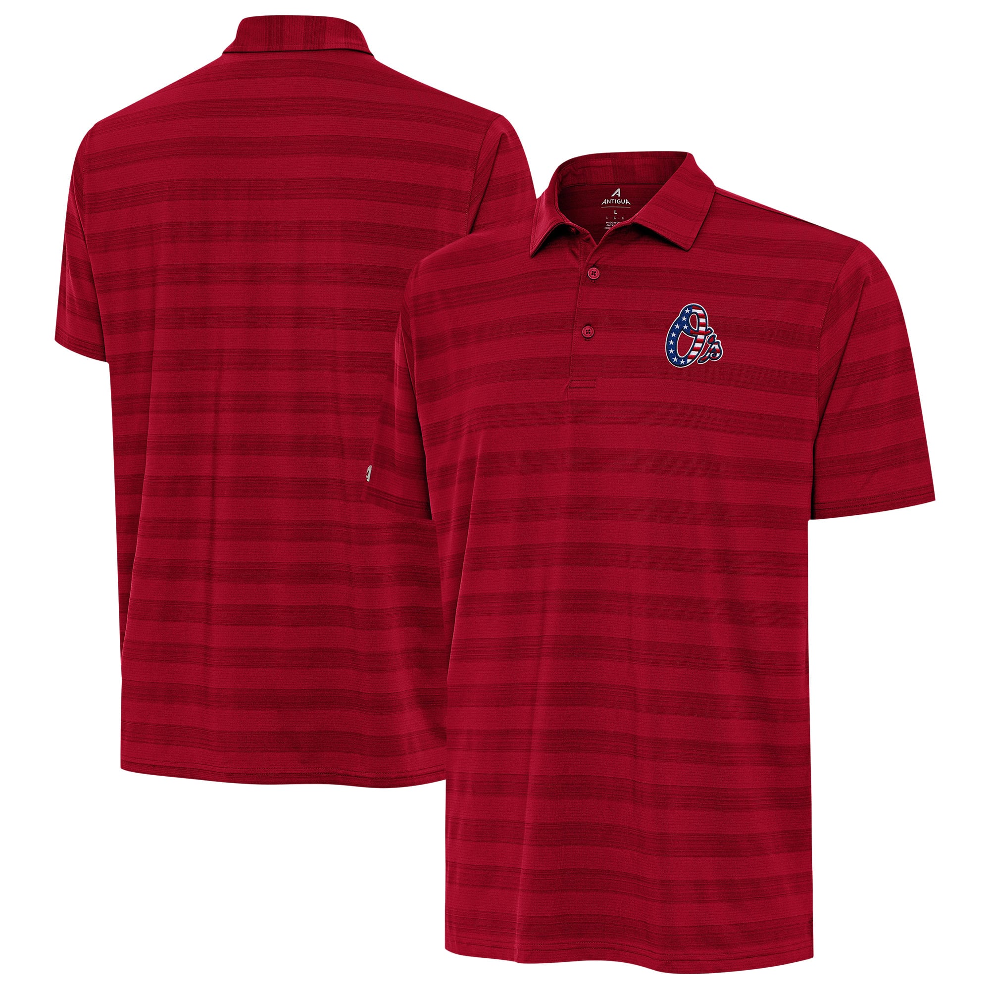 Men's Antigua Red Baltimore Orioles Tunnel Stars and Stipes Team Logo Polo