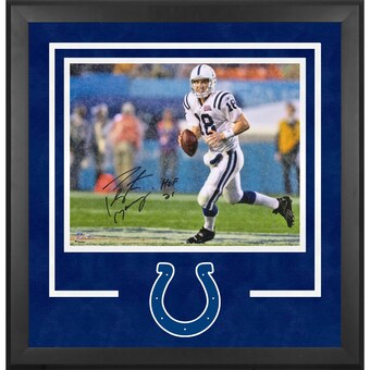 Peyton Manning Indianapolis Colts Autographed Deluxe Framed 16" x 20" Super Bowl XLI Running in Rain Photograph with "HOF 21" Inscription