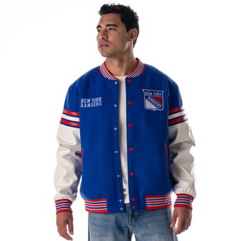 Unisex The Wild Collective  Blue New York Rangers Drop Shoulder Full-Snap Varsity Jacket