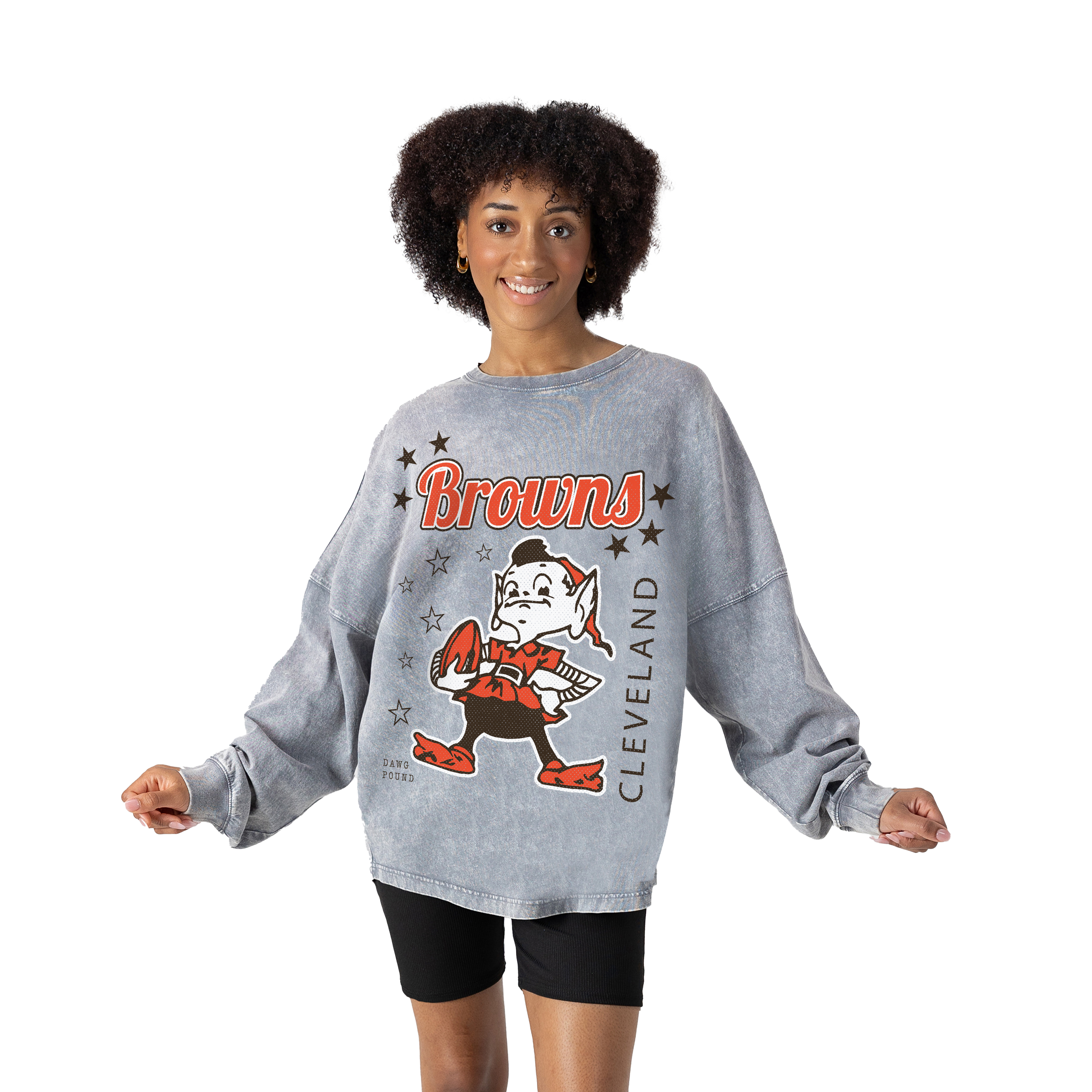 Women's Gameday Couture Gray Cleveland Browns Starbound Oversized Snow Wash Long Sleeve T-Shirt