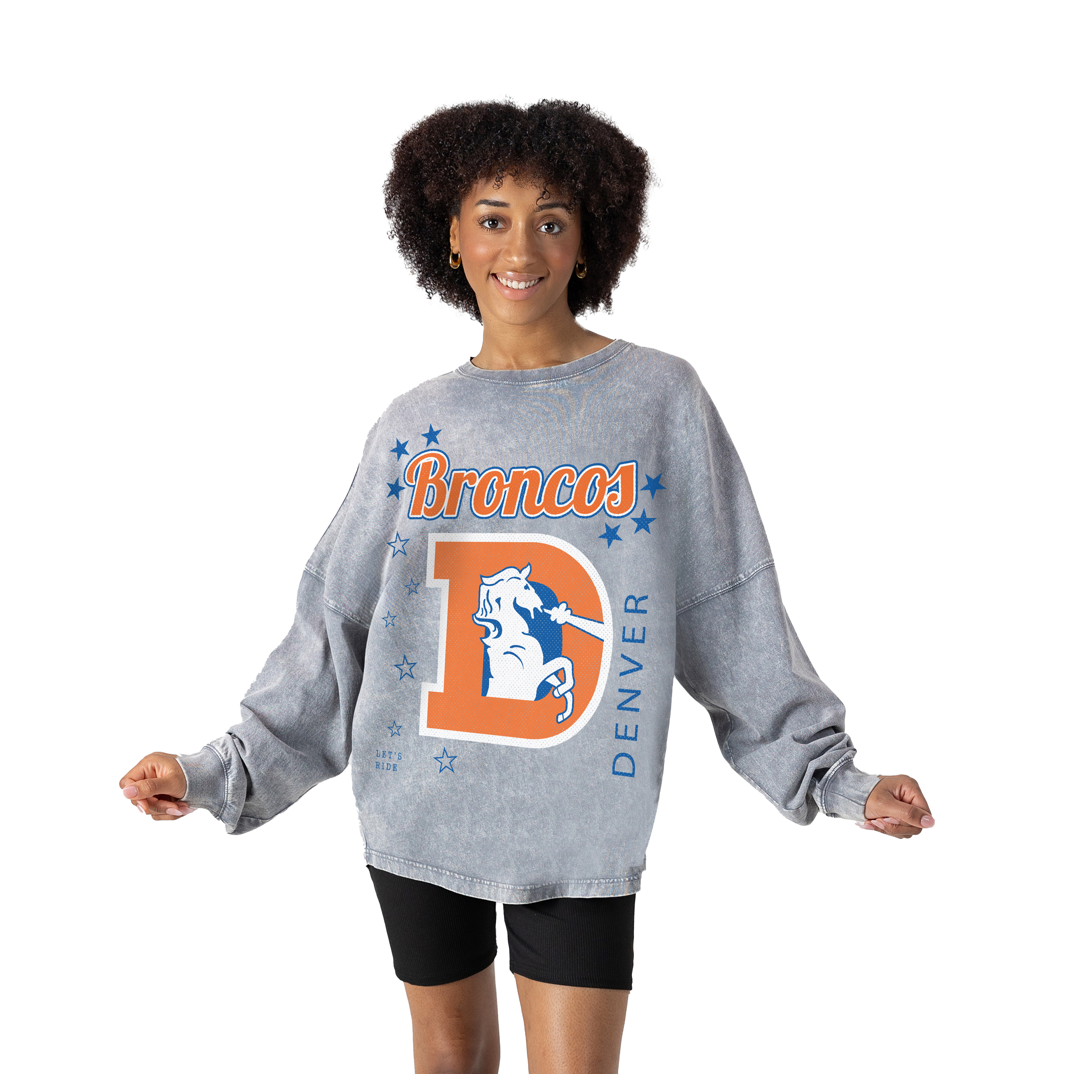 Women's Gameday Couture Gray Denver Broncos Starbound Oversized Snow Wash Long Sleeve T-Shirt