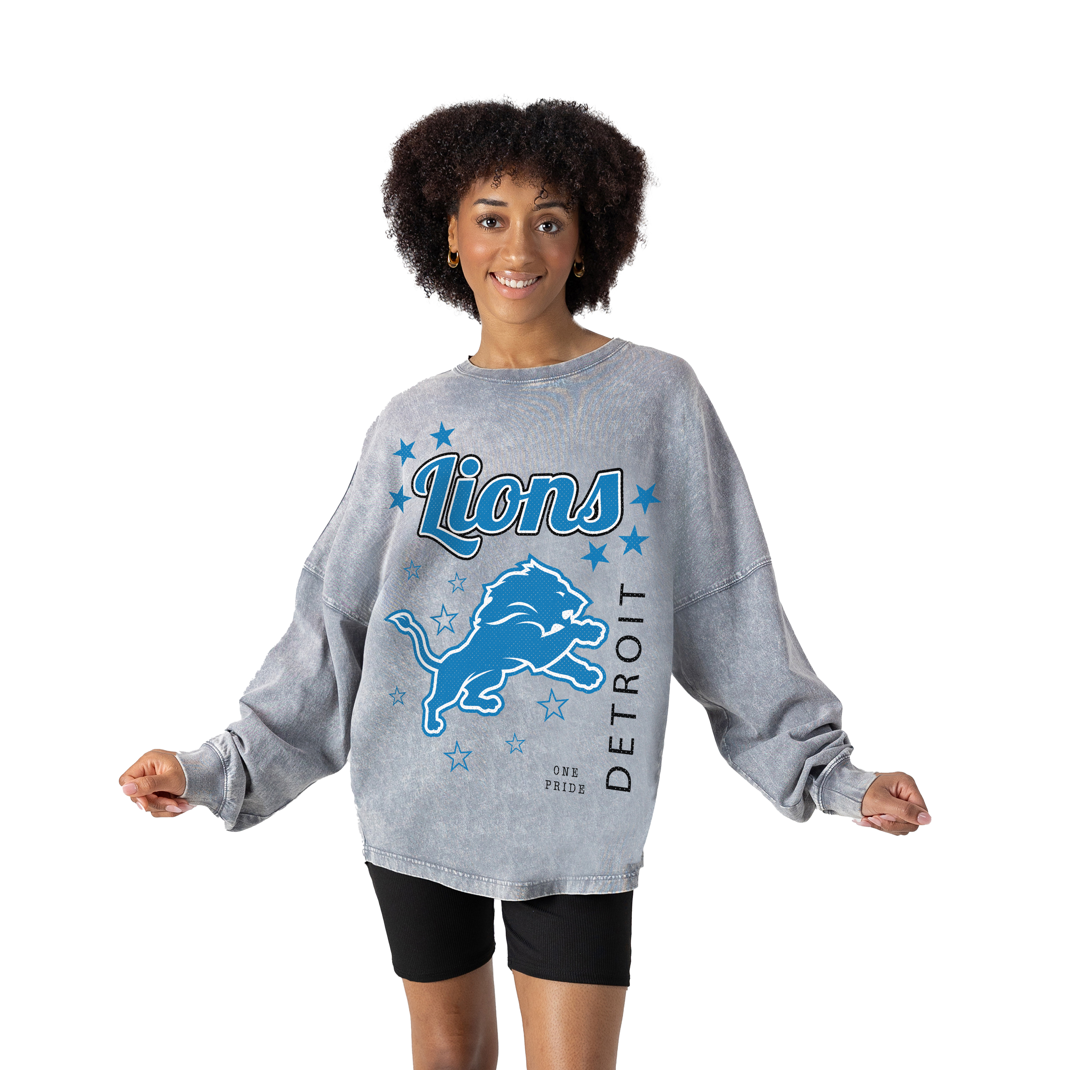 Women's Gameday Couture Gray Detroit Lions Starbound Oversized Snow Wash Long Sleeve T-Shirt