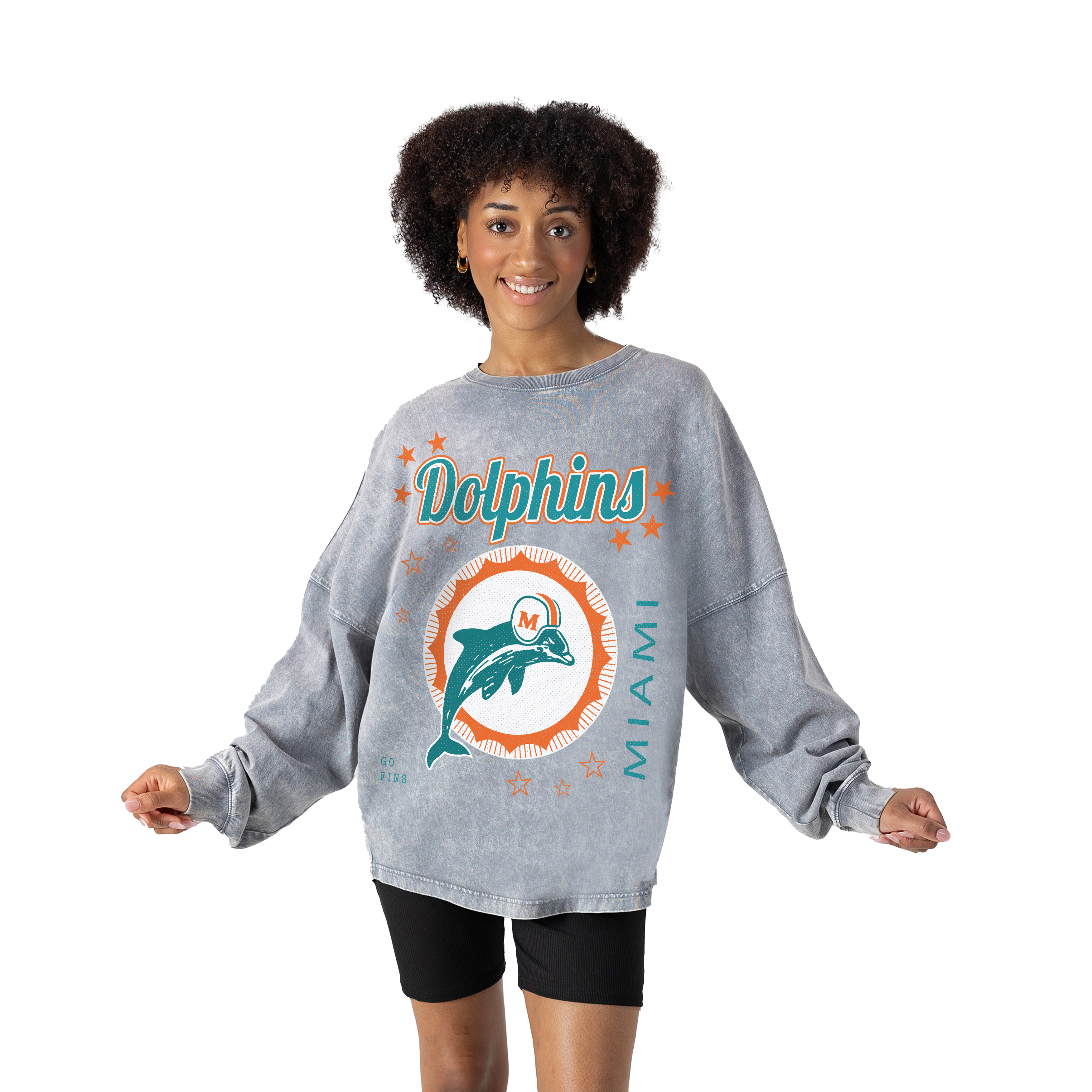 Women's Gameday Couture Gray Miami Dolphins Starbound Oversized Snow Wash Long Sleeve T-Shirt