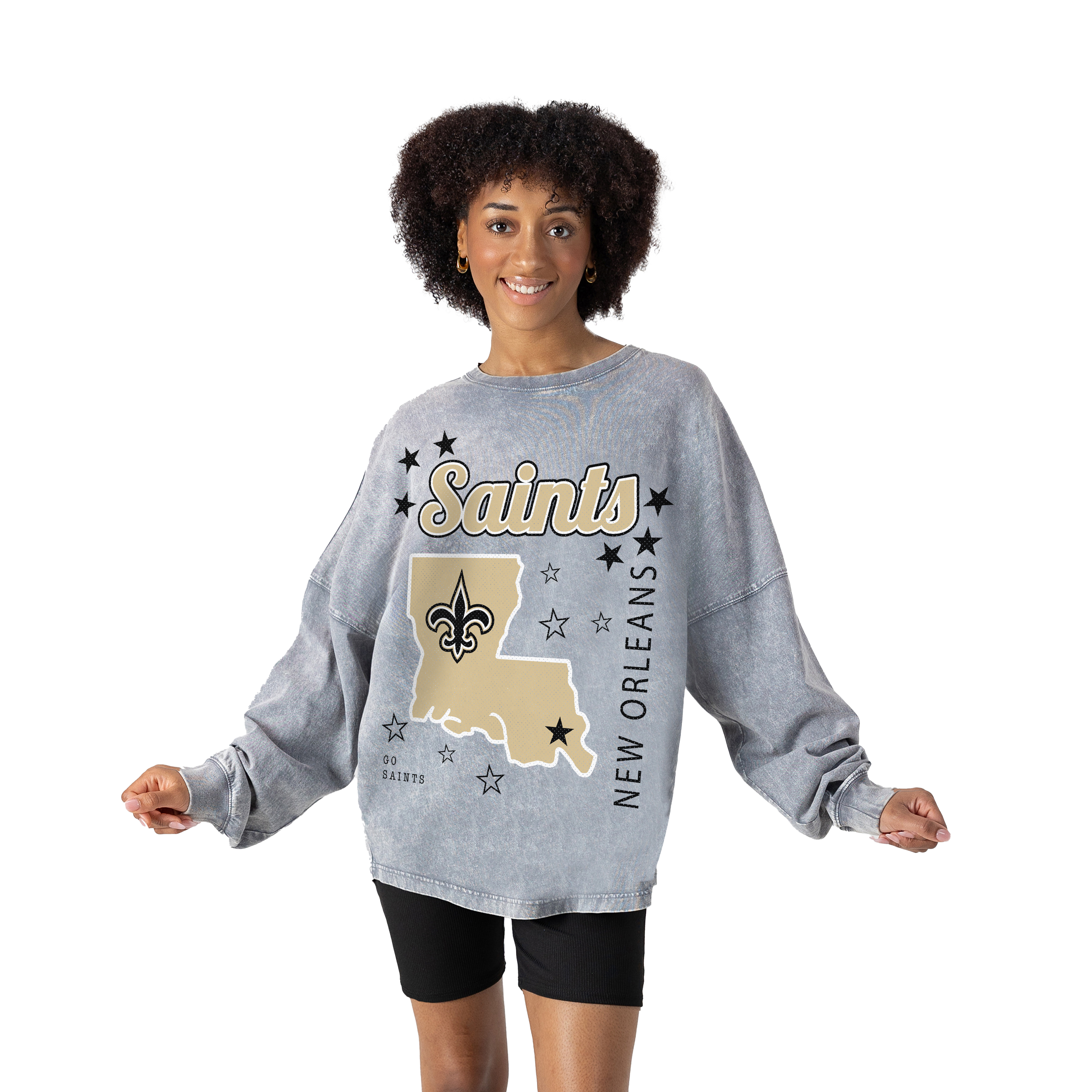 Women's Gameday Couture Gray New Orleans Saints Starbound Oversized Snow Wash Long Sleeve T-Shirt
