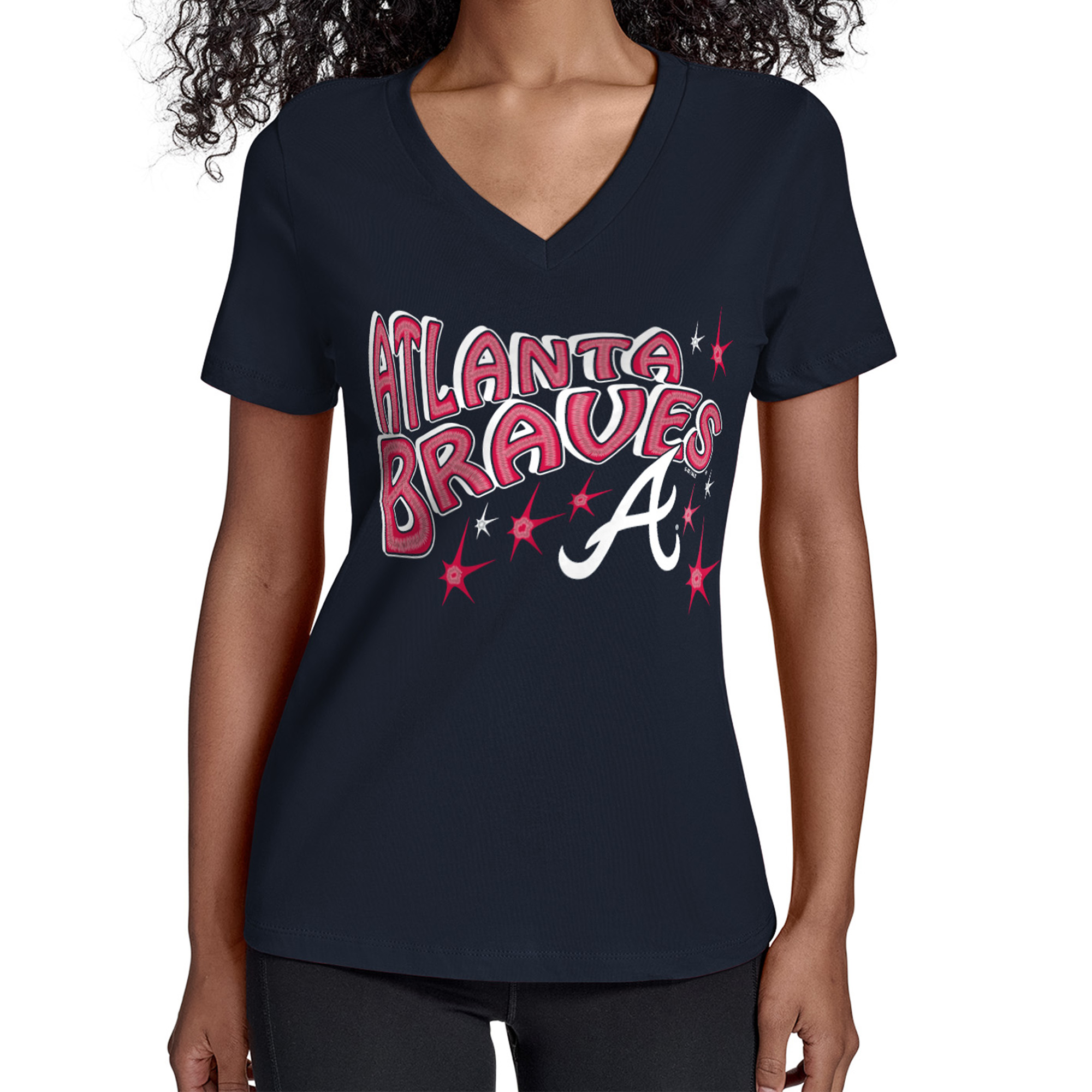 Women’s Starter Navy Atlanta Braves Fireworks V-Neck T-Shirt Women’s Starter Navy Atlanta Braves Fireworks V-Neck T-Shirt