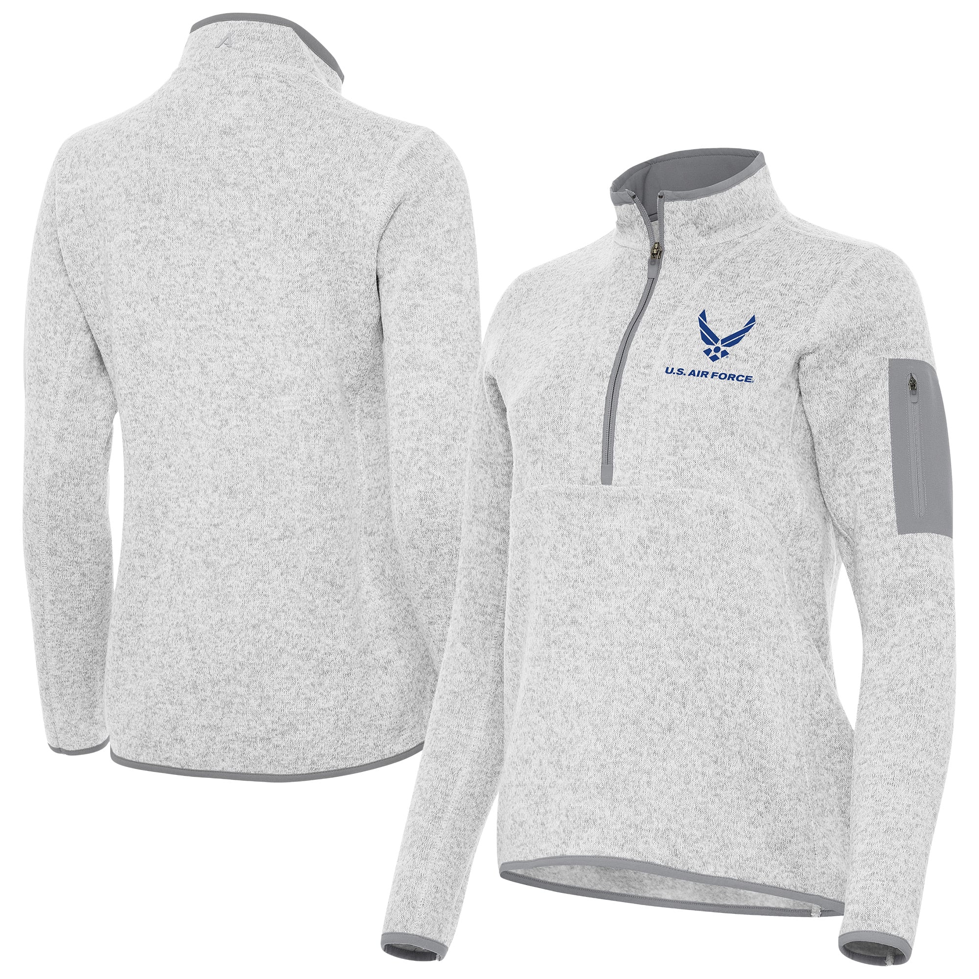 Women's Antigua Heather Gray Air Force Fortune Half-Zip Pullover Jacket