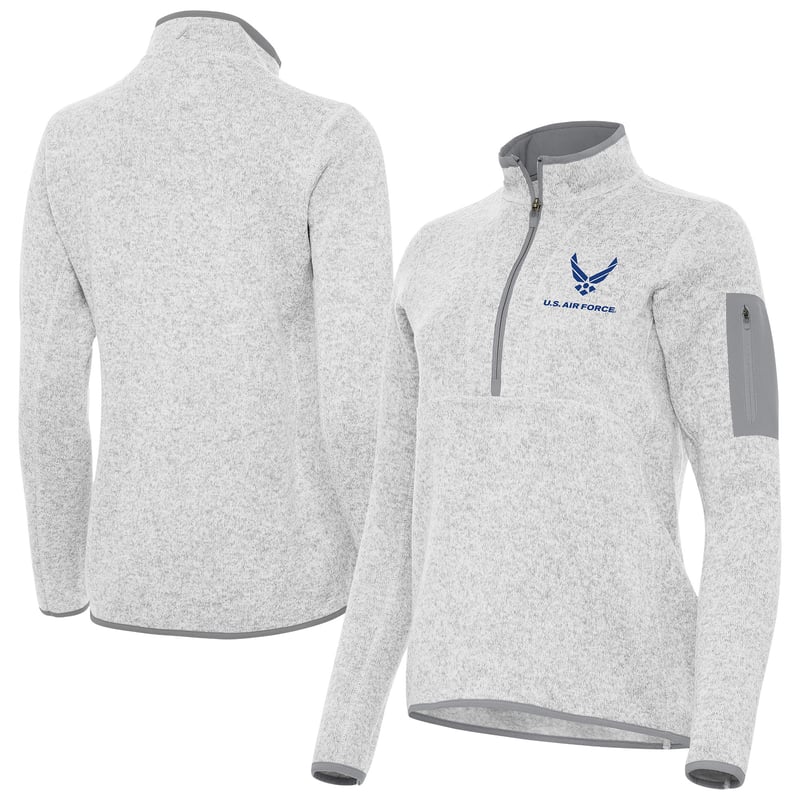 Women's Antigua Heather Gray Air Force Fortune Half-Zip Pullover Jacket