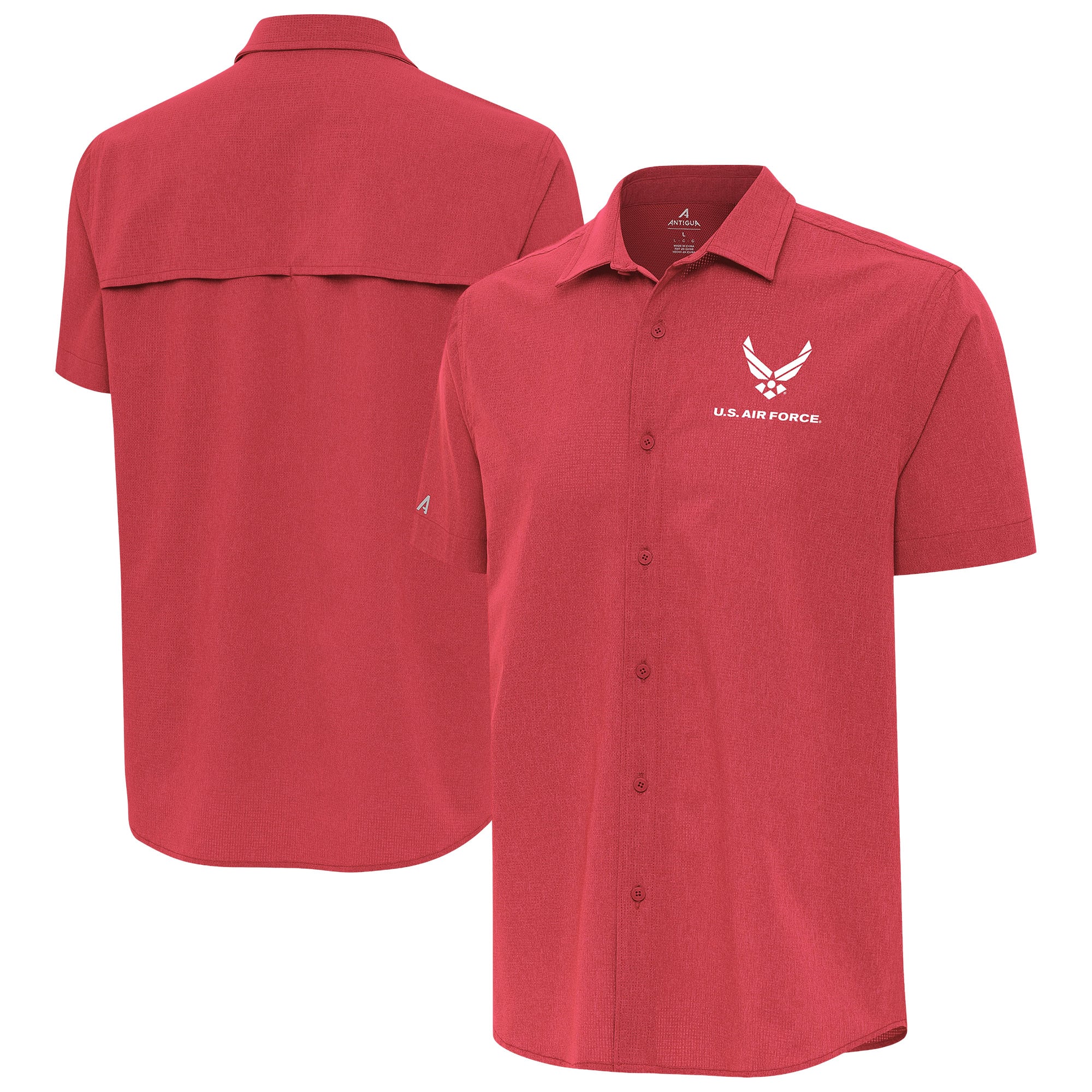 Men's Antigua Red Air Force Activate Woven Short Sleeve Button-Up Shirt