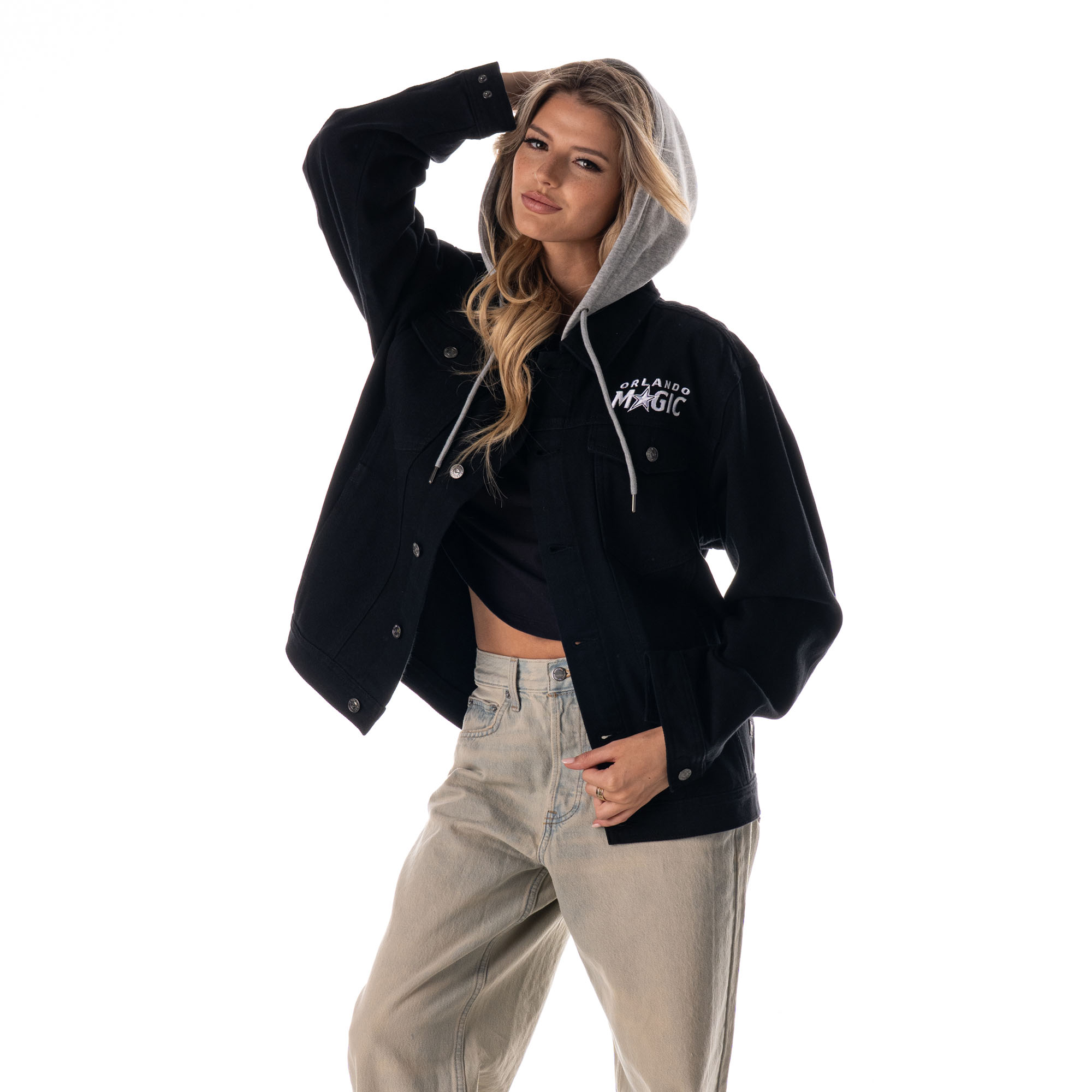 Unisex The Wild Collective Black Orlando Magic Full-Button Denim Hooded Jacket