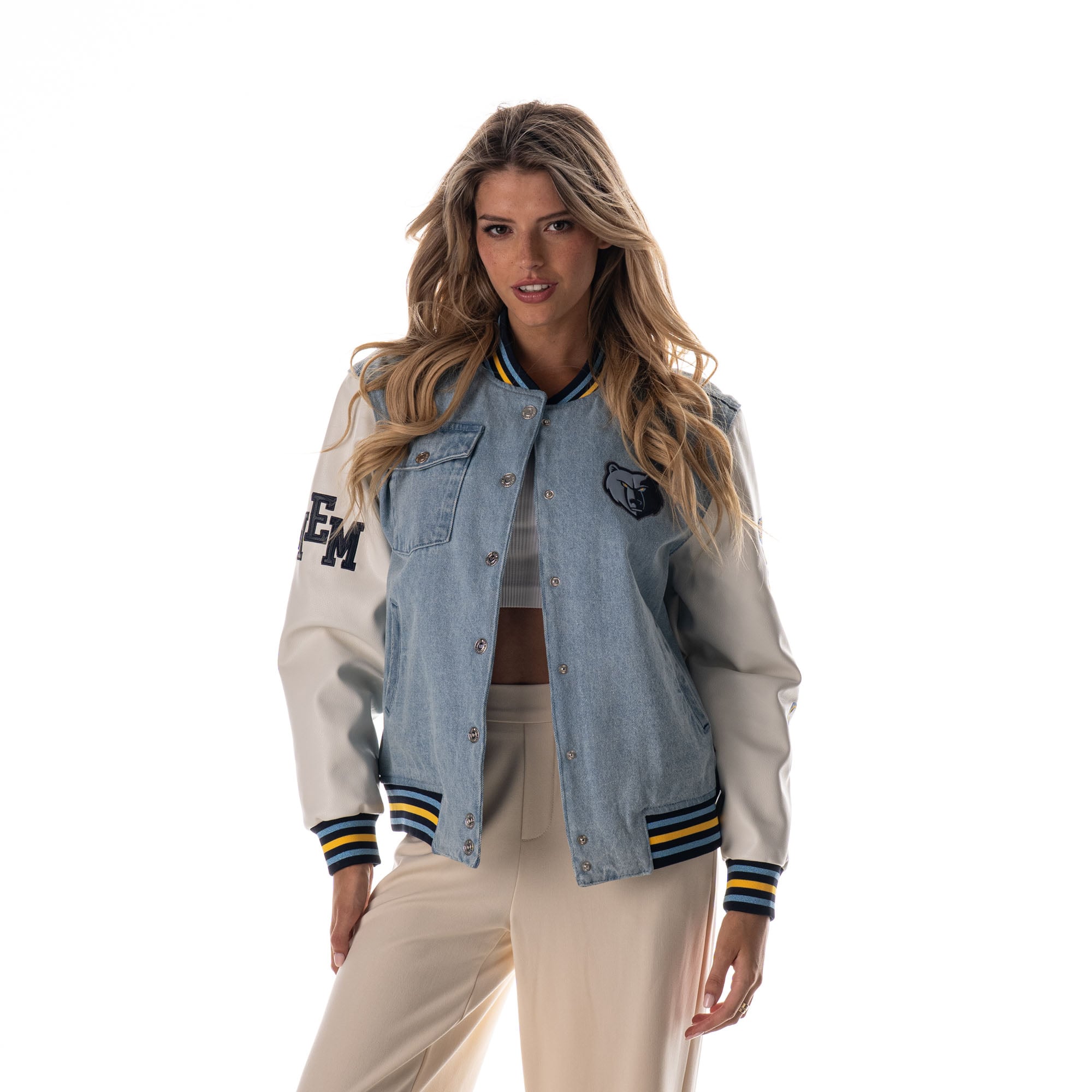Unisex The Wild Collective  Denim Memphis Grizzlies Full-Snap Varsity Jacket