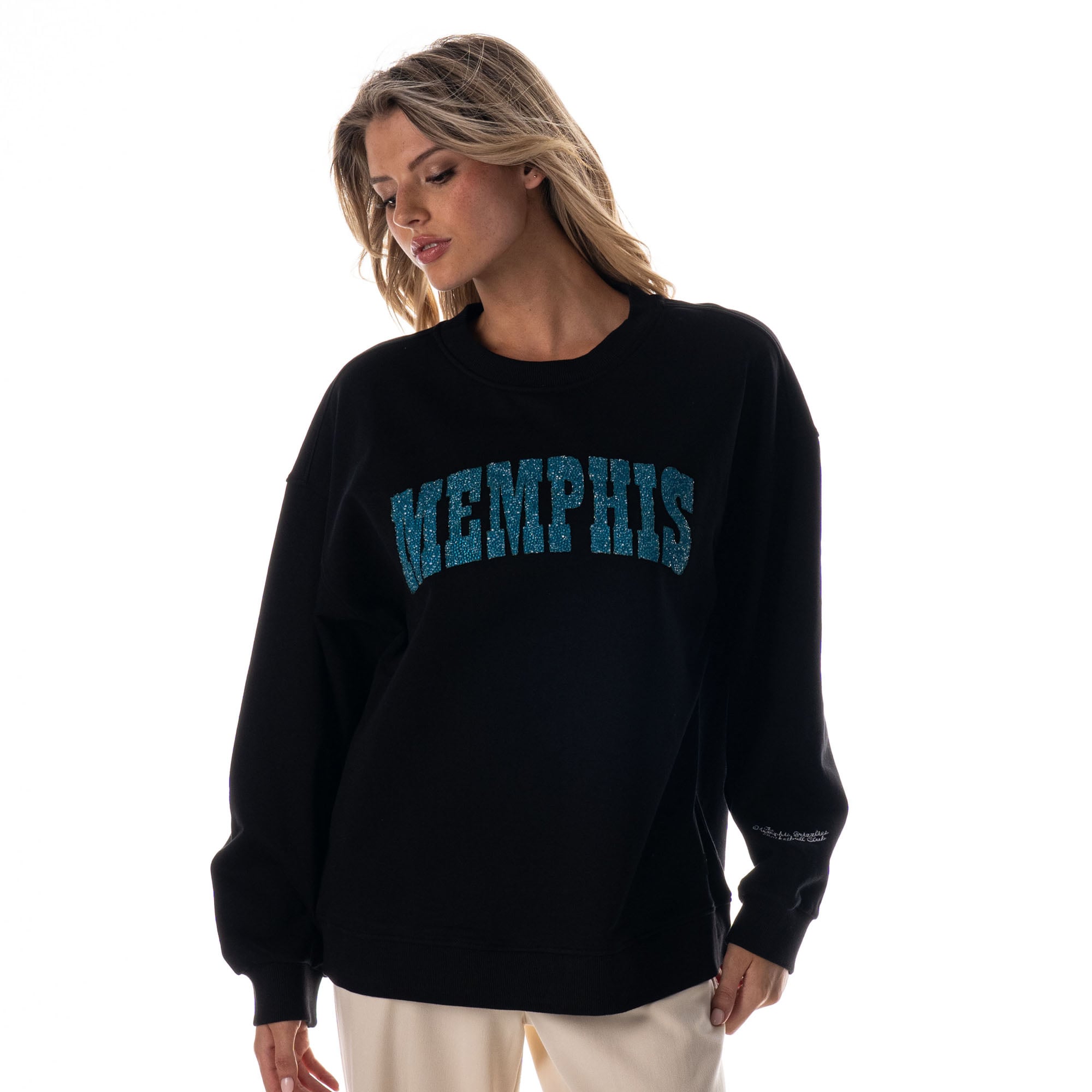 Women's The Wild Collective Black Memphis Grizzlies Rock Crystal Oversized Sweatshirt