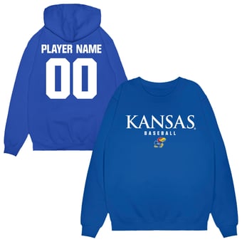 Unisex Royal Kansas Jayhawks NIL Pick-A-Player Baseball Pullover Hoodie