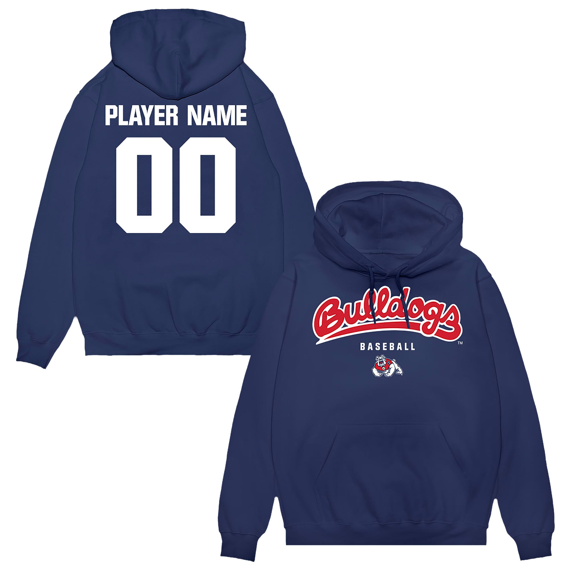 Unisex Navy Fresno State Bulldogs NIL Pick-A-Player Baseball Pullover Hoodie