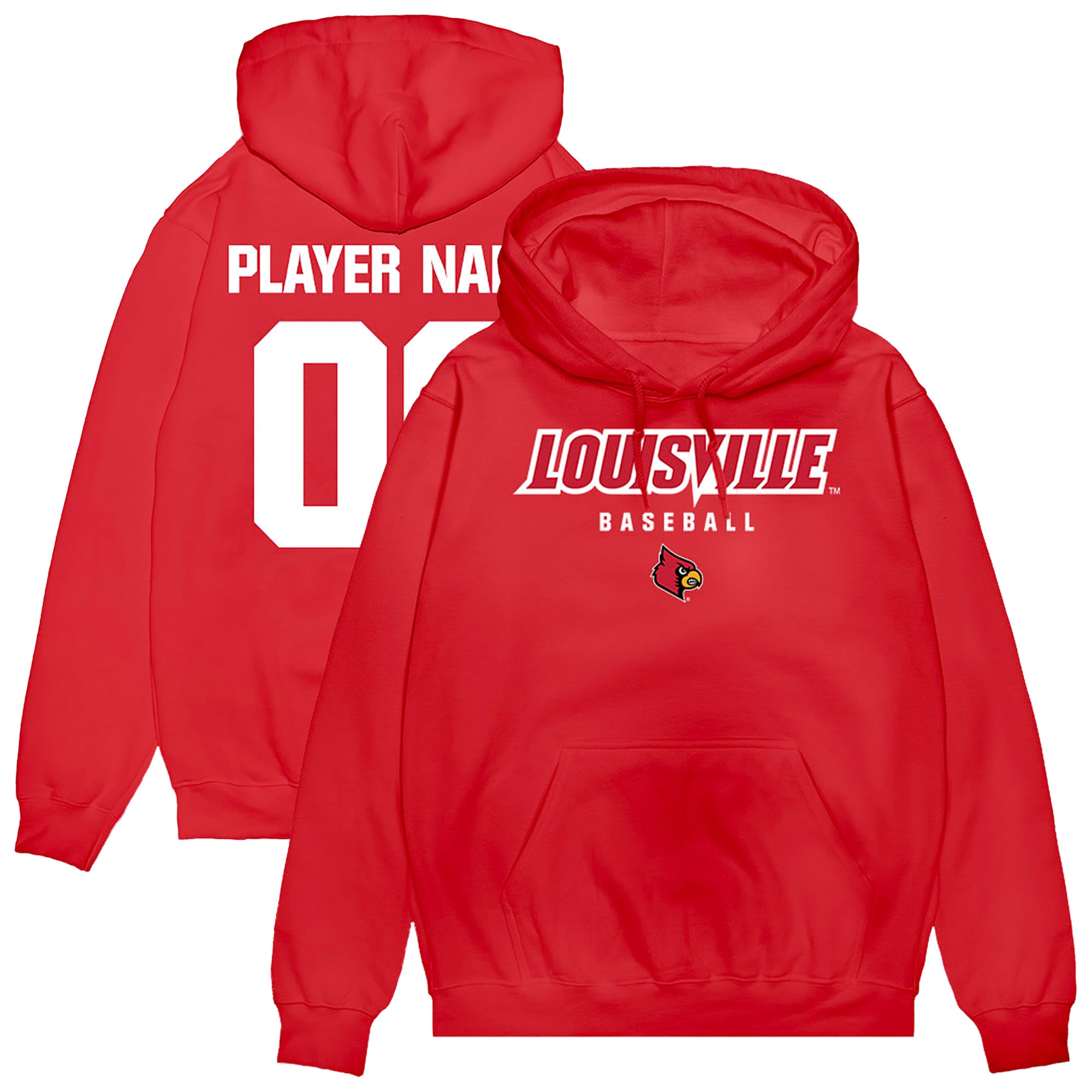 Unisex Red Louisville Cardinals NIL Pick-A-Player Baseball Pullover Hoodie