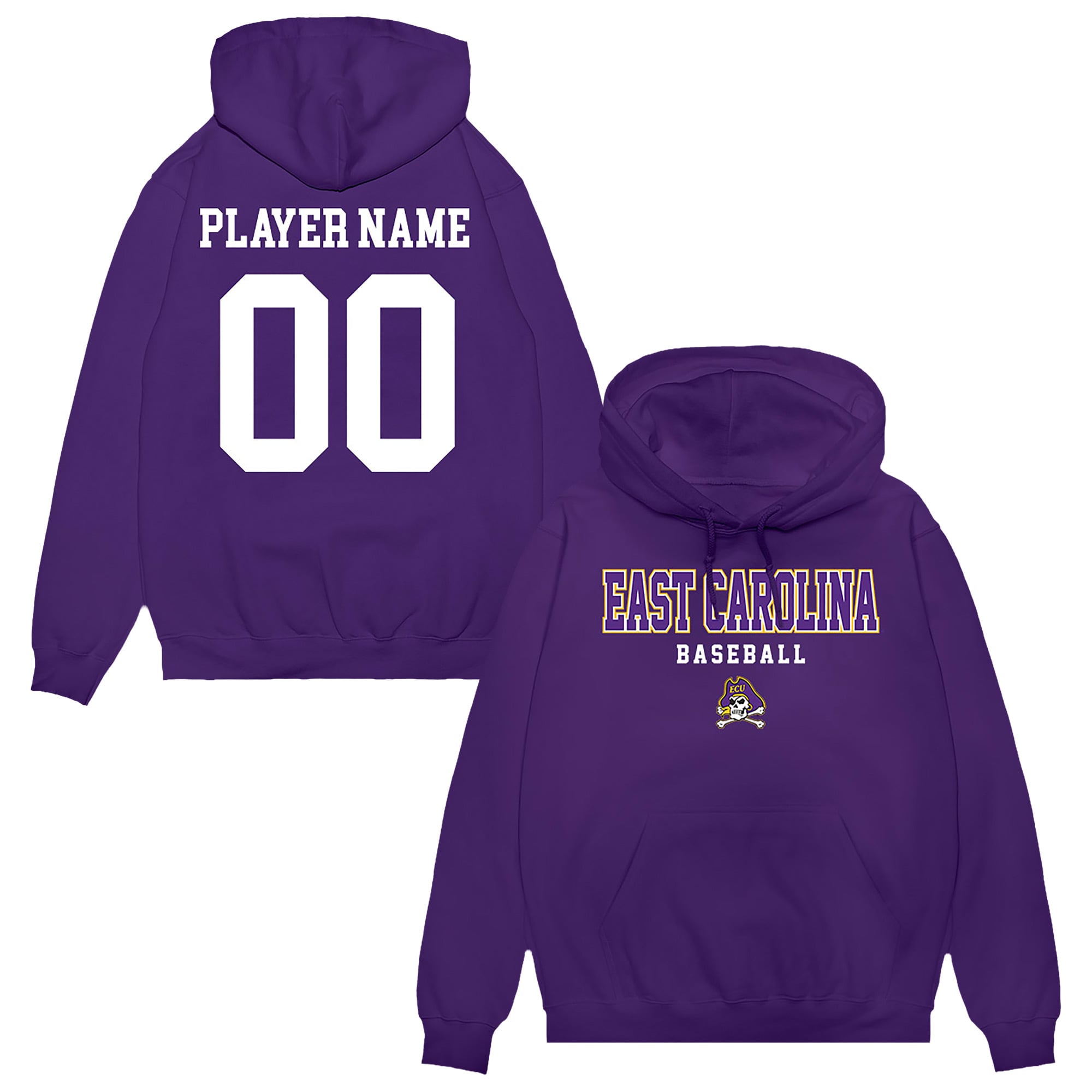 Unisex Purple ECU Pirates NIL Pick-A-Player Baseball Pullover Hoodie
