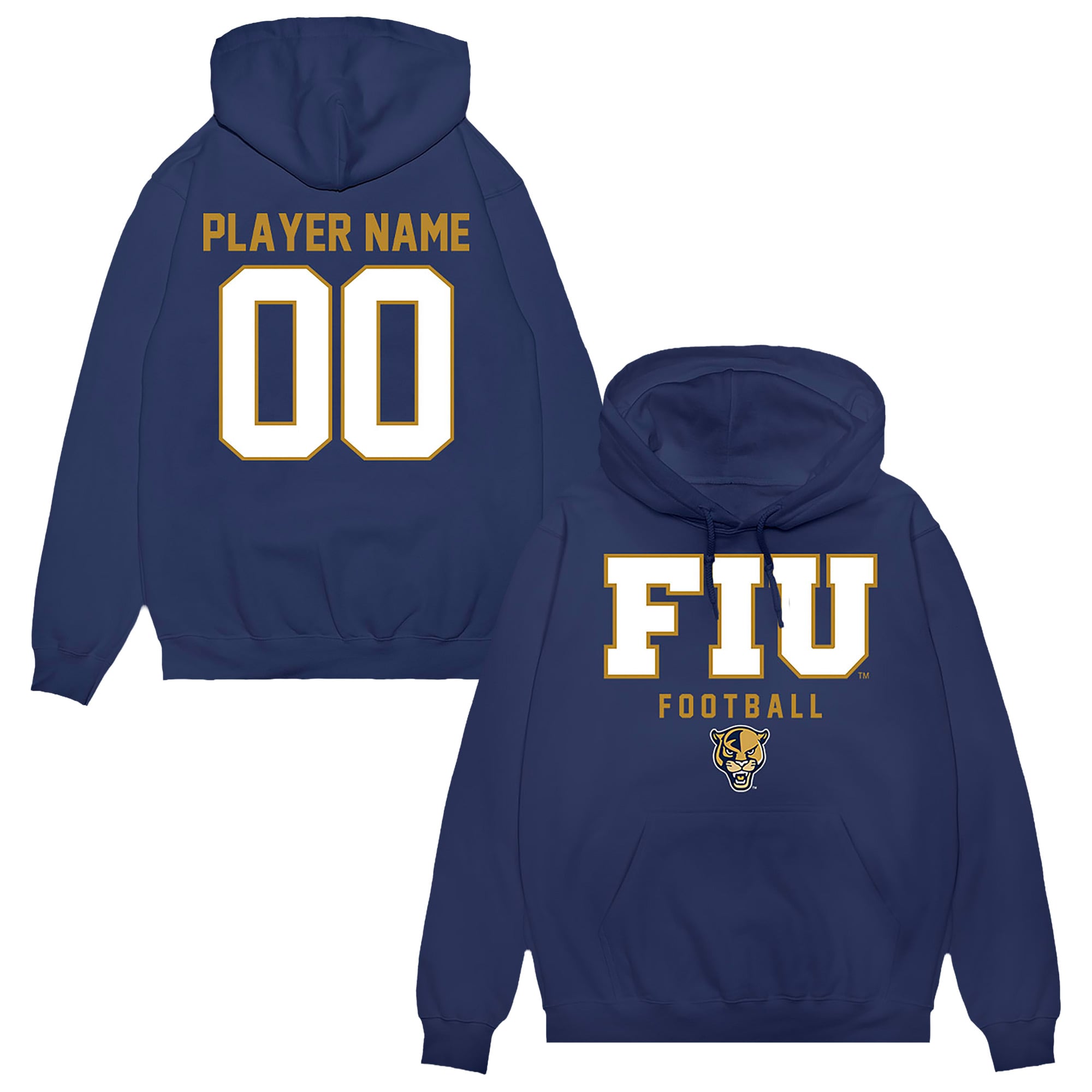Unisex Navy FIU Panthers NIL Pick-A-Player Football Pullover Hoodie