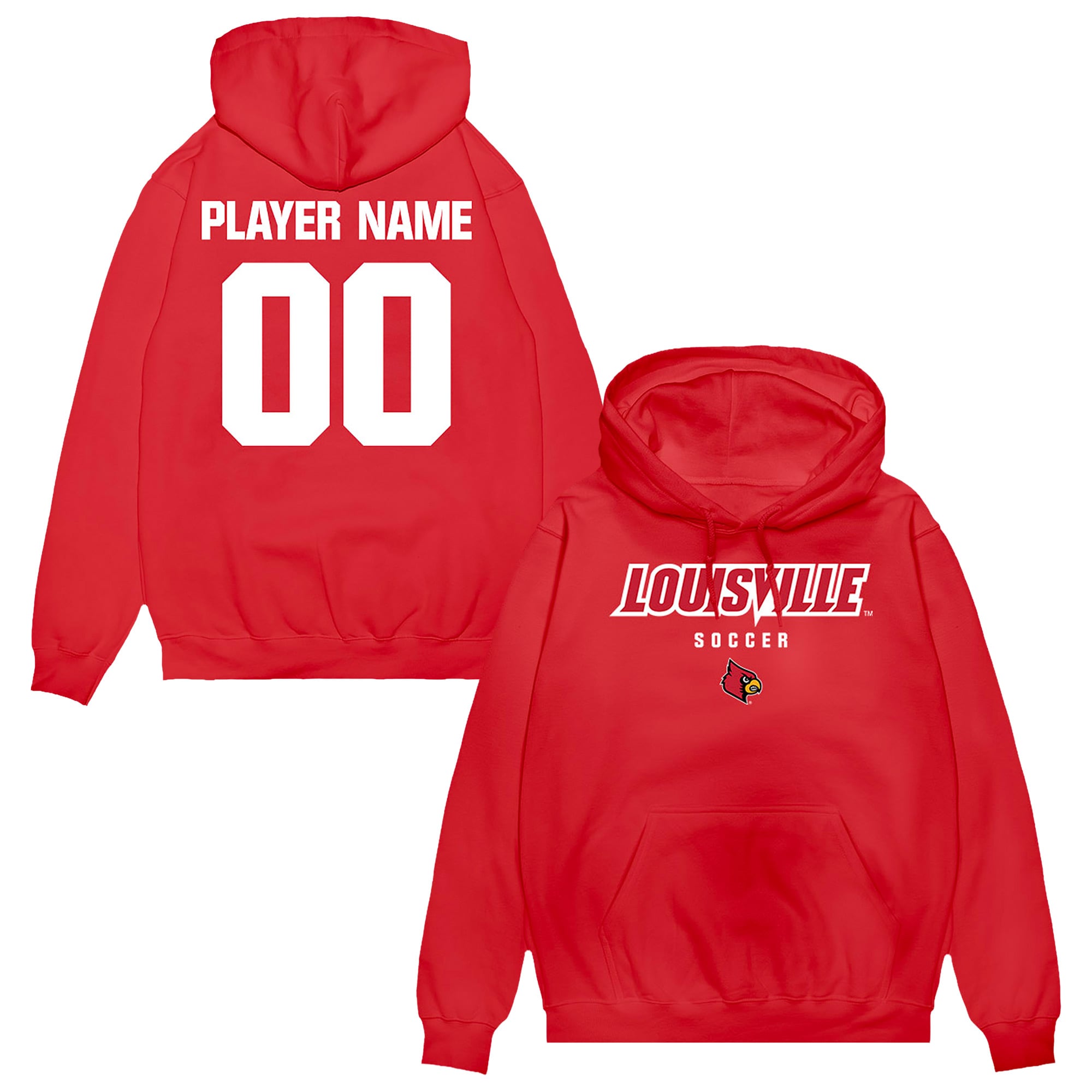 Unisex Red Louisville Cardinals NIL Pick-A-Player Men's Soccer Pullover Hoodie