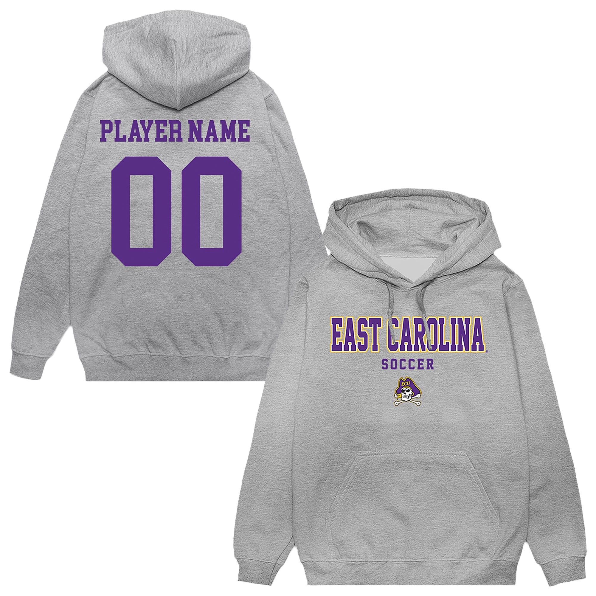 Unisex Gray ECU Pirates NIL Pick-A-Player Men's Soccer Pullover Hoodie