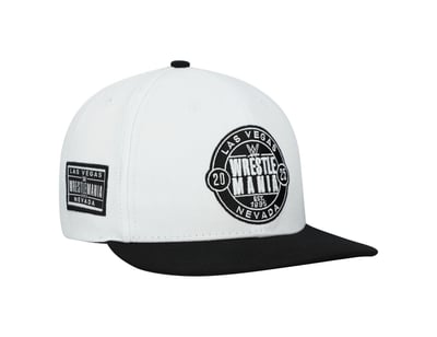 Men's White WrestleMania Circle Patch Adjustable Snapback Hat