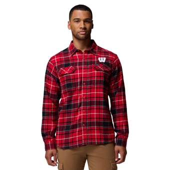 Men's Columbia  Red Wisconsin Badgers Flare Gun Omni-Wick Flannel Long Sleeve Button-Up Shirt