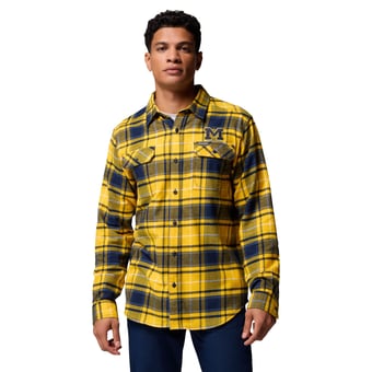 Men's Columbia  Maize Michigan Wolverines Flare Gun Omni-Wick Flannel Long Sleeve Button-Up Shirt