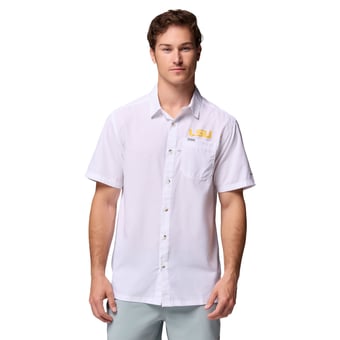 Men's Columbia White LSU Tigers Slack Tide Camp Button-Up Shirt