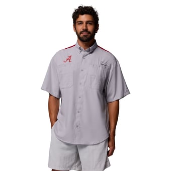 Men's Columbia Gray Alabama Crimson Tide Tamiami Colorblock Omni-Shade Button-Down Shirt